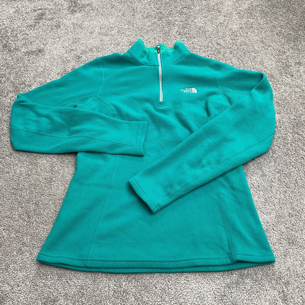 The North Face Glacier Fleece Jacket Women Small Green 1/4 Zip Pullover Outdoor